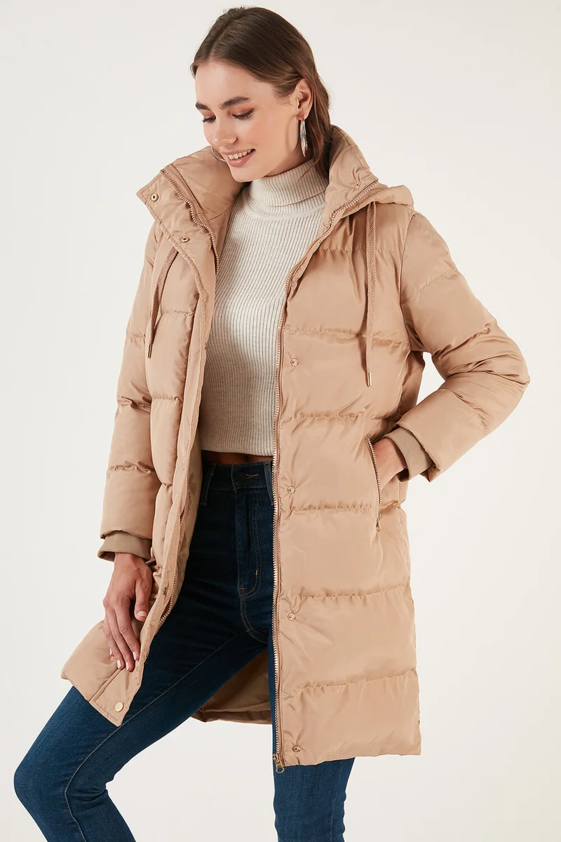 ليلا Hooded Winter Long Puffer Coat with Pocket Women's Coat 55650542