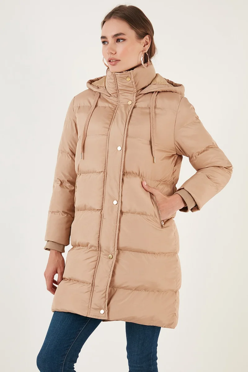 ليلا Hooded Winter Long Puffer Coat with Pocket Women's Coat 55650542
