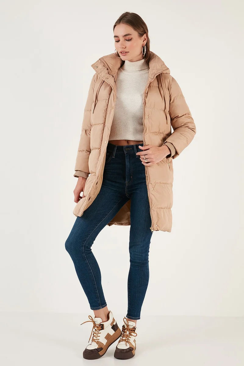 ليلا Hooded Winter Long Puffer Coat with Pocket Women's Coat 55650542
