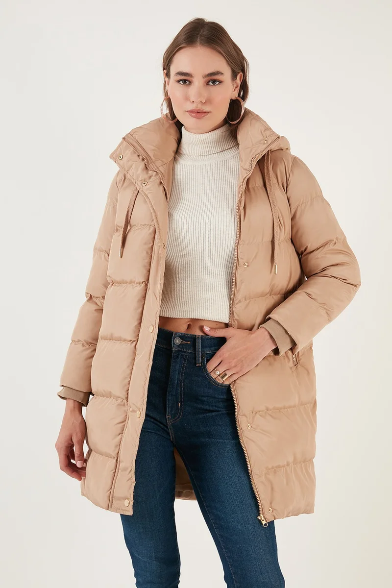 ليلا Hooded Winter Long Puffer Coat with Pocket Women's Coat 55650542