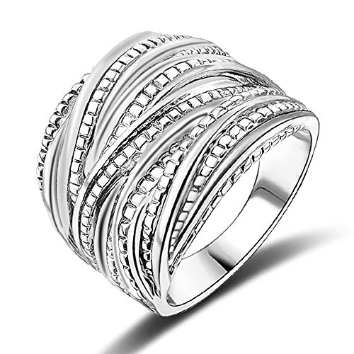Mytys 2 Tone Intertwined Crossover Statement Ring Fashion Chunky Band Rings for Women Black Gold Silver Rose Gold Plated Wide Index Finger Rings Costume Jewelry (silver size 6) - Image 1