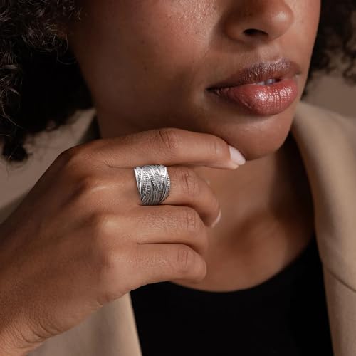 Mytys 2 Tone Intertwined Crossover Statement Ring Fashion Chunky Band Rings for Women Black Gold Silver Rose Gold Plated Wide Index Finger Rings Costume Jewelry (silver size 6) - Image 5