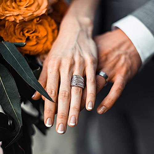 Mytys 2 Tone Intertwined Crossover Statement Ring Fashion Chunky Band Rings for Women Black Gold Silver Rose Gold Plated Wide Index Finger Rings Costume Jewelry (silver size 6) - Image 4