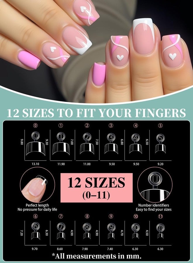 Cycullinyt 480Pcs Extra Short Half Cover Almond & Tapered Square Soft Gel Clear Nail Tips Set, 2 Shape Pre-shaped XXS Fake Nails False Nail Extension for Home Salon DIY 12 Sizes - Image 2