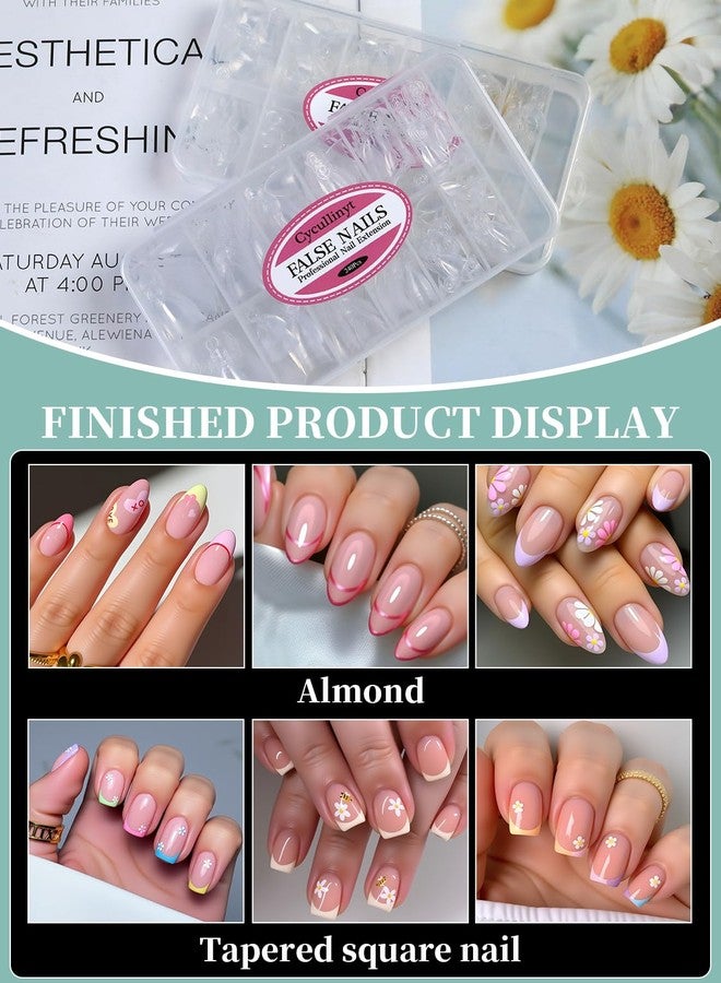 Cycullinyt 480Pcs Extra Short Half Cover Almond & Tapered Square Soft Gel Clear Nail Tips Set, 2 Shape Pre-shaped XXS Fake Nails False Nail Extension for Home Salon DIY 12 Sizes - Image 4