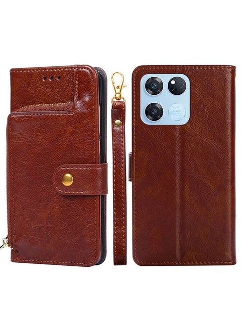 Case Cover For For OnePlus Ace Racing Zipper Bag PU + TPU Horizontal Flip Leather Case(Brown)