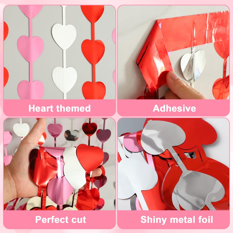 Maniaacer Heart Foil Fringe Curtains 3.3 X 6.6 ft Valentine Tinsel Foil Heart Streamers Red Pink Sliver Hearts Foil Curtains Backdrop for Valentines Day Anniversary Wedding Birthday Decor, 2 Pack - Image 3