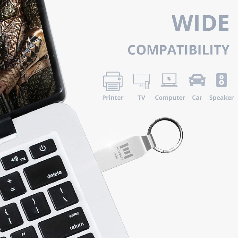 موس دارت محرك أقراص فلاش MOSDART مقاوم للماء بسعة 64GB USB2.0، بتنسيق exFAT، عصا ذاكرة معدنية مع سلسلة مفاتيح، للنسخ الاحتياطي للنظام وتخزين البيانات، فضي (عبوة من 2 قطعة) - Image 4