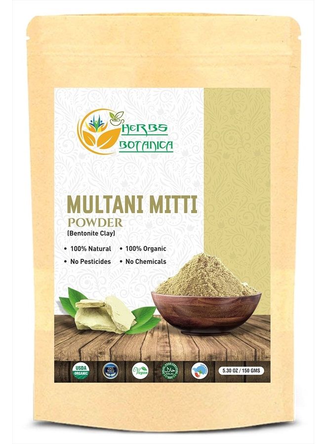 HERBS BOTANICA Multani Mitti Earth Clay Bentonite Clay 100% Organic Clay Mask Face Mask Skin Care Indian Healing Kaolin Clay Indian Deep Pure Grade Cleansing Sodium Facial Calcium Natural Green Secret 5.3 Oz  - Image 1