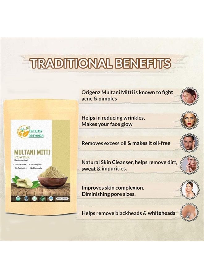 HERBS BOTANICA Multani Mitti Earth Clay Bentonite Clay 100% Organic Clay Mask Face Mask Skin Care Indian Healing Kaolin Clay Indian Deep Pure Grade Cleansing Sodium Facial Calcium Natural Green Secret 5.3 Oz  - Image 2