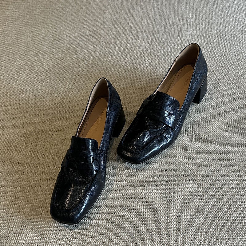 Women's Cowhide Leather Loafers Block Heel Square Toe - Image 4