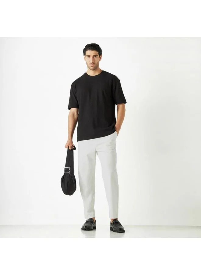 Iconic Iconic Textured Crew Neck T-shirt with Short Sleeves
