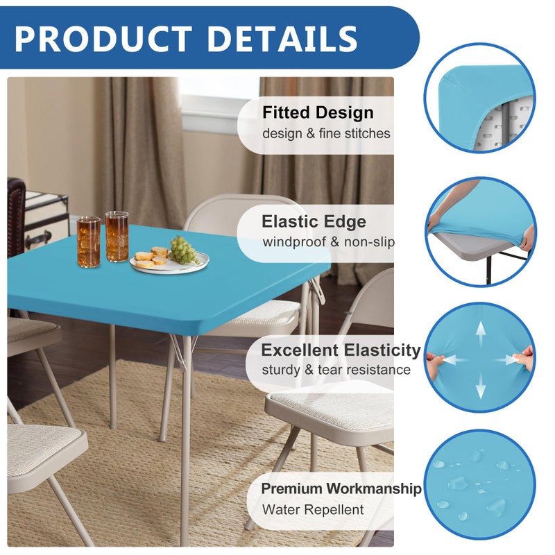 Enjoyidea Fitted Square Tablecloth 36x36 Inch-2 Pack Light Blue Card Table Elastic Spandex Table Clothes-Small Stretch Folding Table Cover Topper Cap for Kitchen Dining Picnic Patio Outdoor Party - Image 1