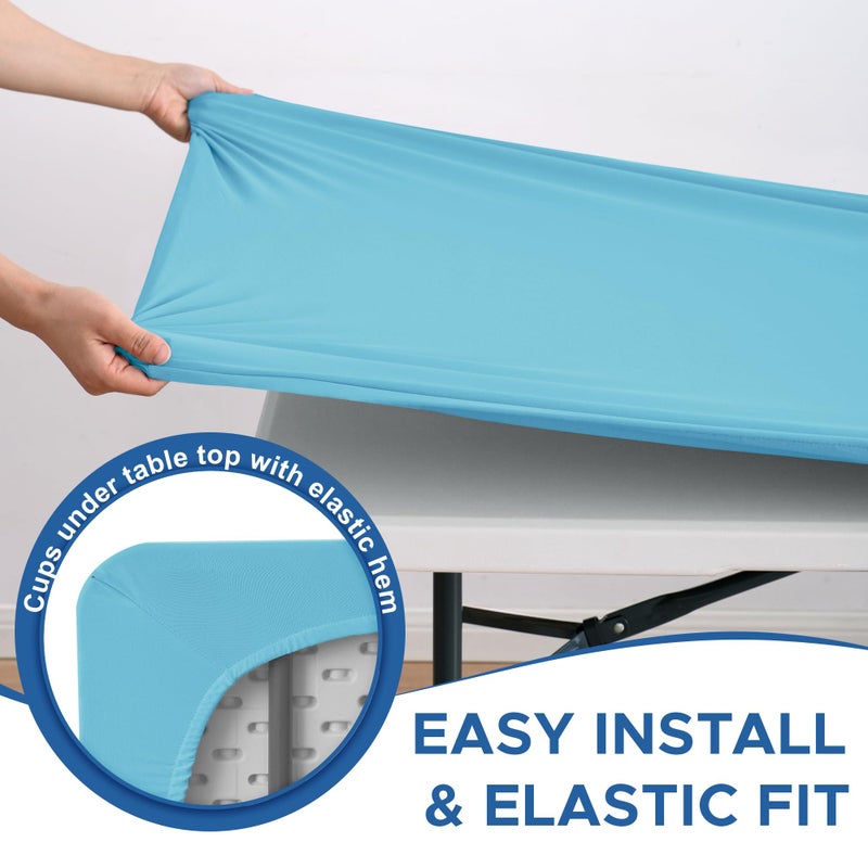 Enjoyidea Fitted Square Tablecloth 36x36 Inch-2 Pack Light Blue Card Table Elastic Spandex Table Clothes-Small Stretch Folding Table Cover Topper Cap for Kitchen Dining Picnic Patio Outdoor Party - Image 3