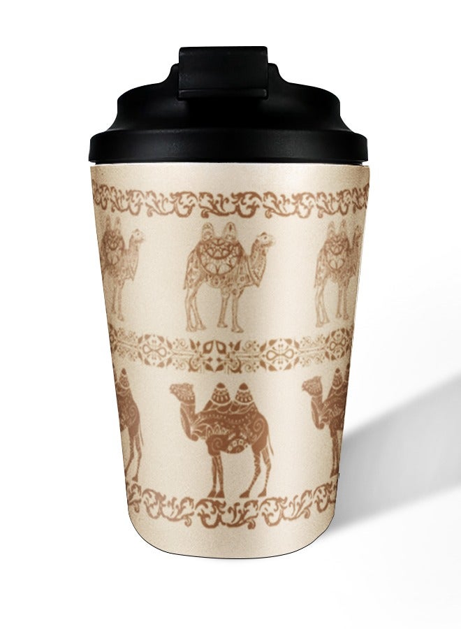 Aijmil Travel coffee cup Saudi Arabian coffee cup Arabic traditional relief decoration gorgeous camel pattern coffee cup 360ml cold mugs, car water cup, suitable as a gift  - Image 1