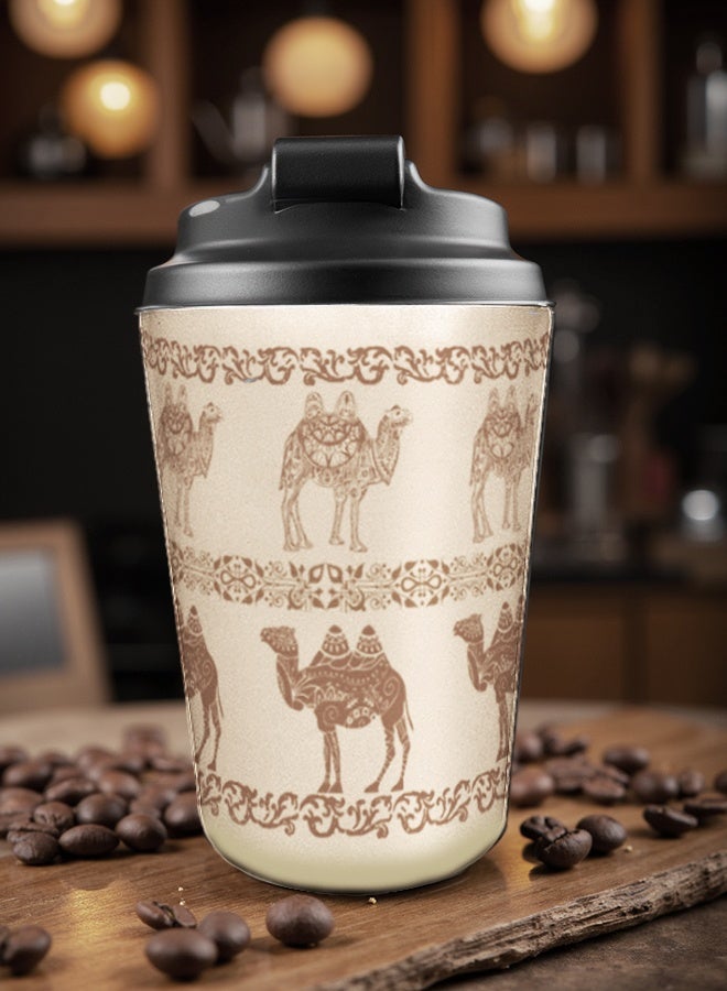 Aijmil Travel coffee cup Saudi Arabian coffee cup Arabic traditional relief decoration gorgeous camel pattern coffee cup 360ml cold mugs, car water cup, suitable as a gift  - Image 5