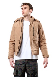 Camel Hooded Jacket with Side Pockets