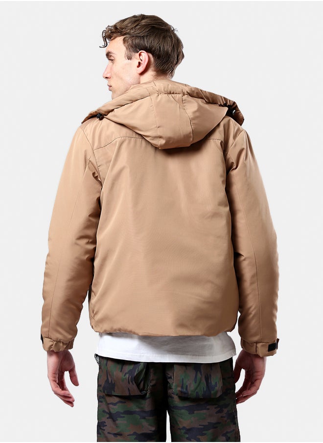 RAVIN - Camel Hooded Jacket with Side Pockets - Image 1