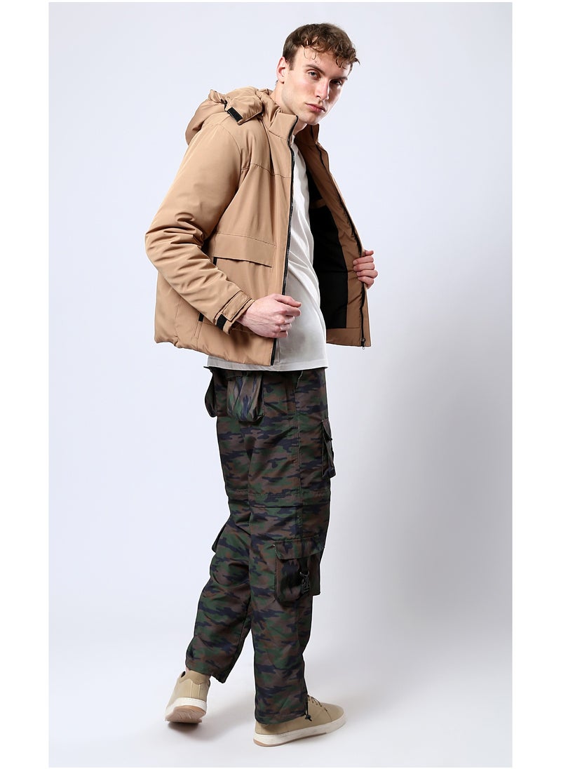 RAVIN - Camel Hooded Jacket with Side Pockets - Image 1