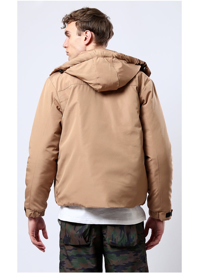 RAVIN - Camel Hooded Jacket with Side Pockets - Image 1