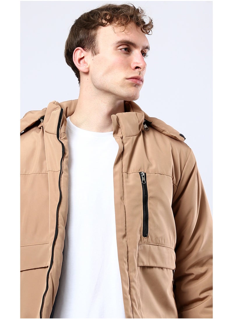 RAVIN - Camel Hooded Jacket with Side Pockets - Image 1
