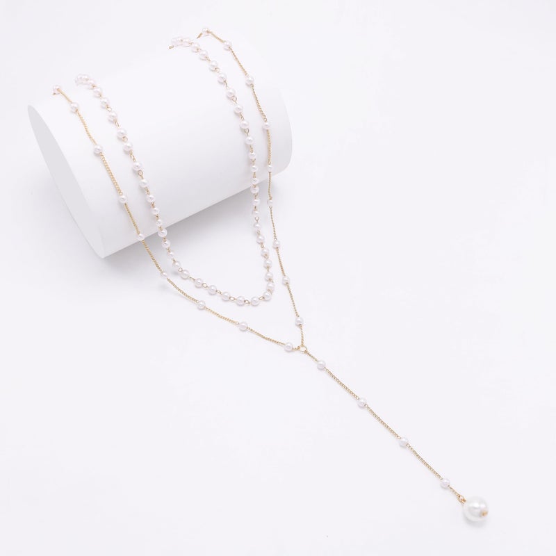 Aisansty Layered Pearl Necklaces for Women 14k Gold Plated Dainty Faux Pearl Drop Y Necklace Cute Pearl Choker Layering Necklace Set Gold Jewelry for Women,Valentines Day Gift for Her,Mom,Girlfriend,Wife - Image 5