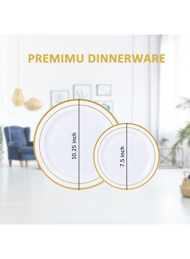 M MCIRCO Gold Plastic Plates, MCIRCO 100 Pieces Disposable Party Plates for Weddings, Premium Gold Rim Plates, Include 50 10.25 Inch Dinner Plates and 50 7.5 Inch Dessert Appetizer Plates - Image 2