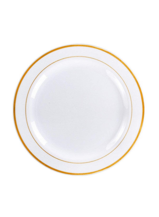 M MCIRCO Gold Plastic Plates, MCIRCO 100 Pieces Disposable Party Plates for Weddings, Premium Gold Rim Plates, Include 50 10.25 Inch Dinner Plates and 50 7.5 Inch Dessert Appetizer Plates - Image 5