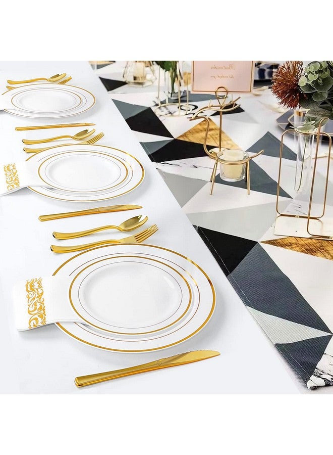 M MCIRCO Gold Plastic Plates, MCIRCO 100 Pieces Disposable Party Plates for Weddings, Premium Gold Rim Plates, Include 50 10.25 Inch Dinner Plates and 50 7.5 Inch Dessert Appetizer Plates - Image 4