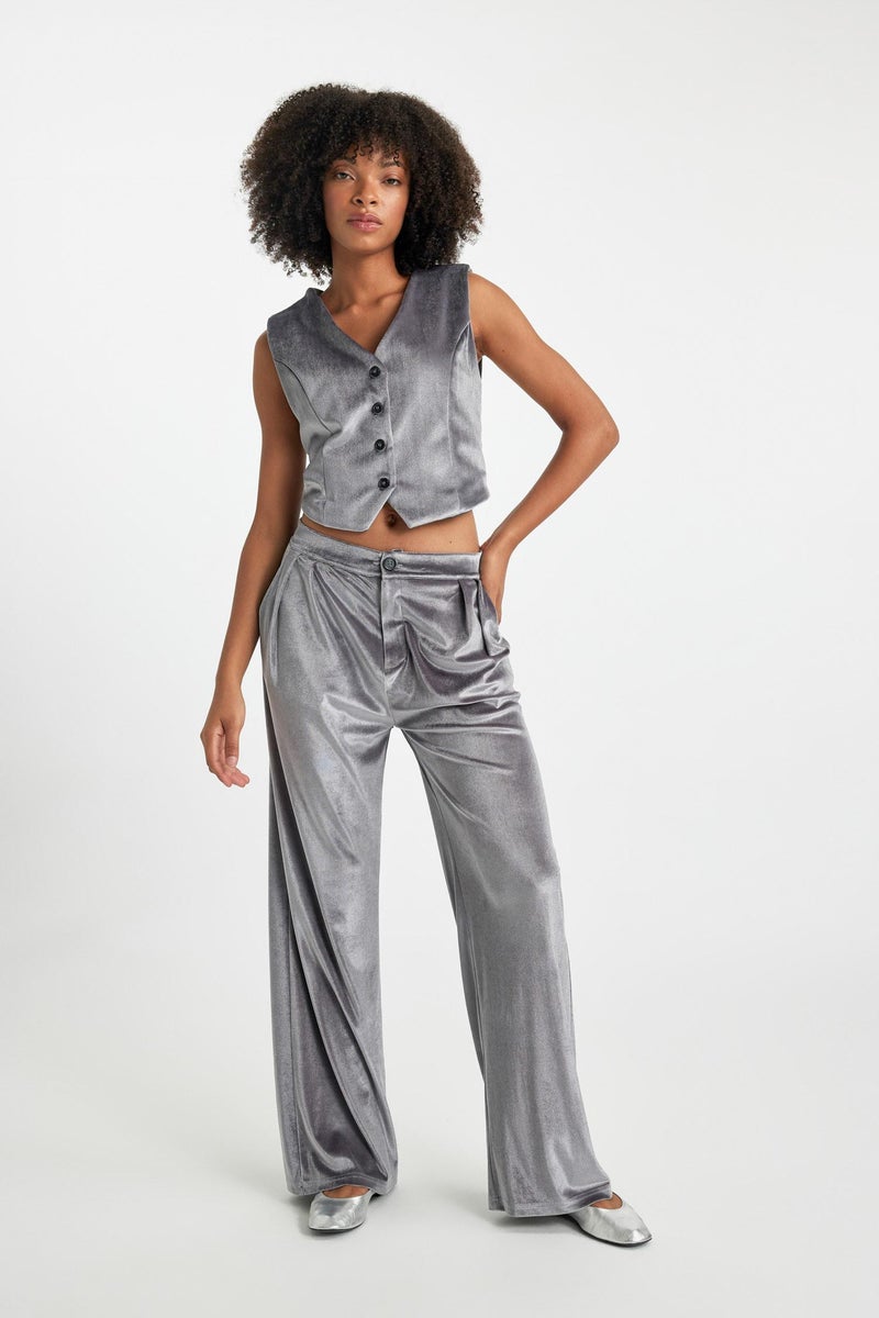 DeFacto Woman Wide Leg Fleece Pocket Velvet Trousers - Image 5