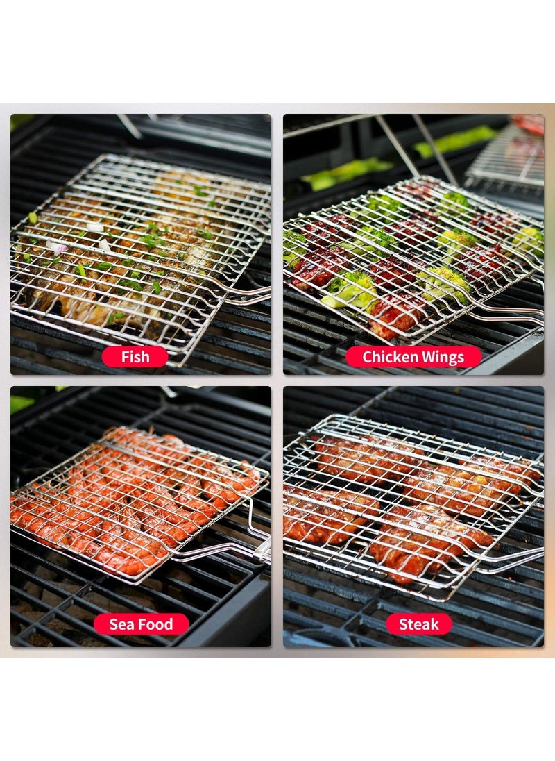 Tray TRAY Mild Steel Portable Barbecue BBQ Grill Net Basket Roast Grilling Tray Plated with Wooden Handle L43W29H2CM  - Image 4