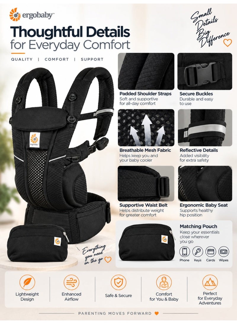 ergobaby Breathable Mesh Baby Carrier for Newborn, Infant & Toddler – Ergonomic Adjustable Front & Back Carry Baby Holder with Padded Shoulder Straps, Supportive Waist Belt & Multiple Carry Positions for Travel & Outdoor Use – Black - Image 5