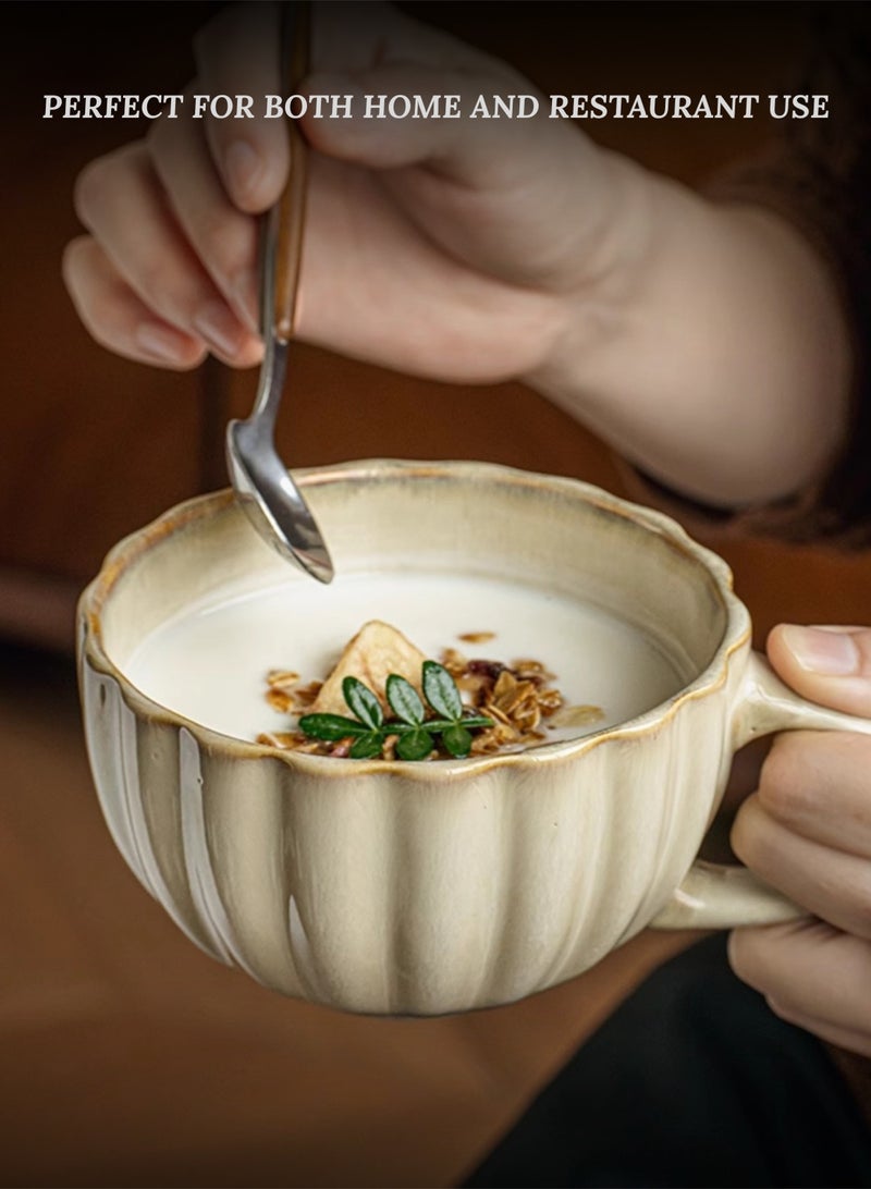 Elegant 430ml Ceramic Petal Embossed Coffee Tea Cup - Chrysanthemum Beige Breakfast Mug, Microwave & Dishwasher Safe - Image 2