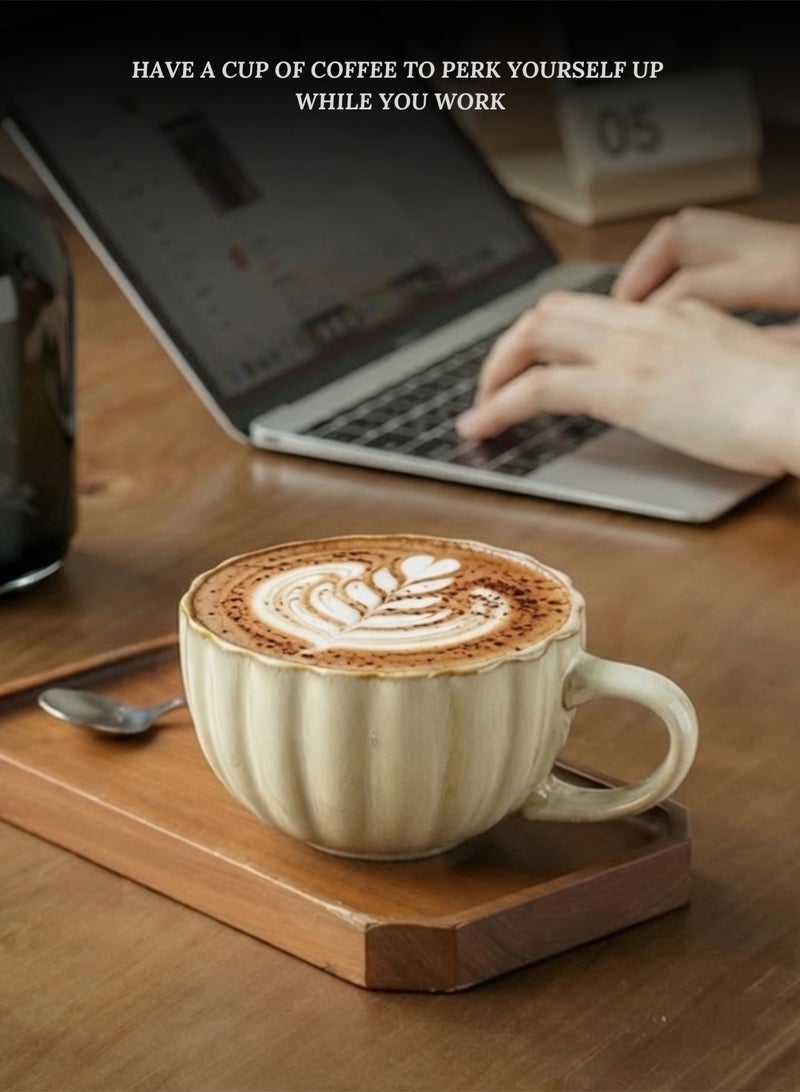 Elegant 430ml Ceramic Petal Embossed Coffee Tea Cup - Chrysanthemum Beige Breakfast Mug, Microwave & Dishwasher Safe - Image 4