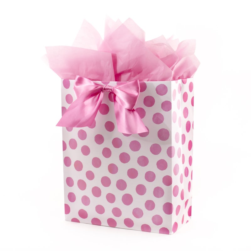 Hallmark 15" Extra Large Gift Bag with Tissue Paper (Pink Polka Dots and Bow) for Birthdays, Easter, Baby Showers, Bridal Showers, Any Occasion - Image 1