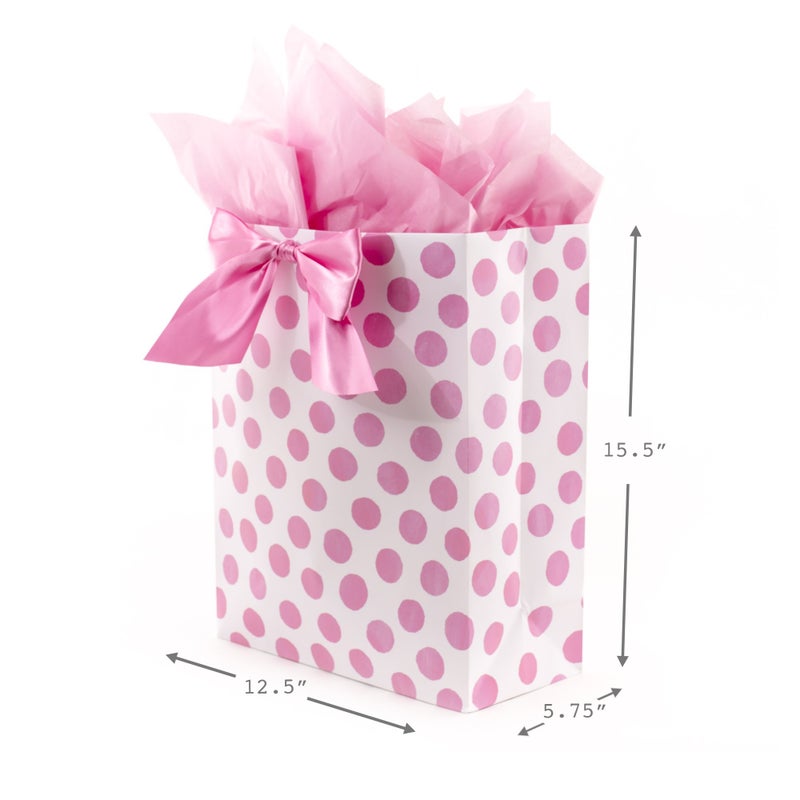 Hallmark 15" Extra Large Gift Bag with Tissue Paper (Pink Polka Dots and Bow) for Birthdays, Easter, Baby Showers, Bridal Showers, Any Occasion - Image 3