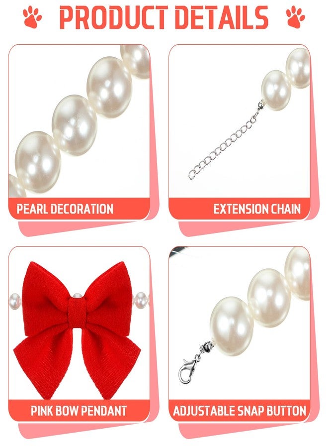 LEIFIDE Chunky Pearl Dog Necklace with Red Bow 20mm Large Bead Big Pearl Puppy Collar Necklace Adjustable Jewelry Accessories for Medium Large Dog Outfit Gift for Christmas(Red,18 Inch Long) - Image 3