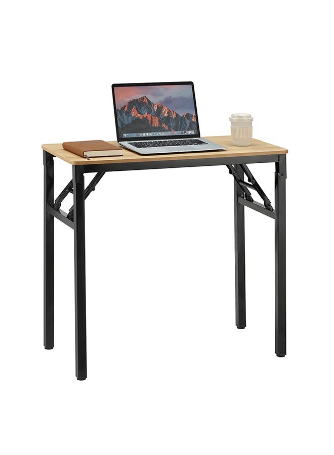 LAWAZIM Folding Table - Single Layer, 80x40cm, Brown - Foldable Rectangular Wooden Workstation Desk with Anti-Slip Feet, Iron Frame, No Assembly Required - for Home Office, Study, Dorm, Small Spaces - Image 2
