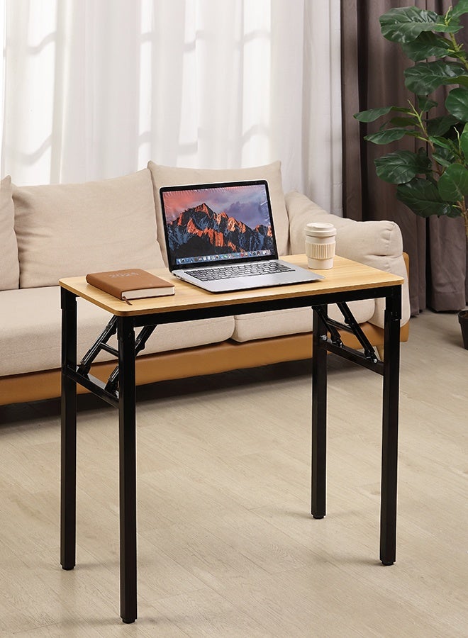 LAWAZIM Folding Table - Single Layer, 80x40cm, Brown - Foldable Rectangular Wooden Workstation Desk with Anti-Slip Feet, Iron Frame, No Assembly Required - for Home Office, Study, Dorm, Small Spaces - Image 1