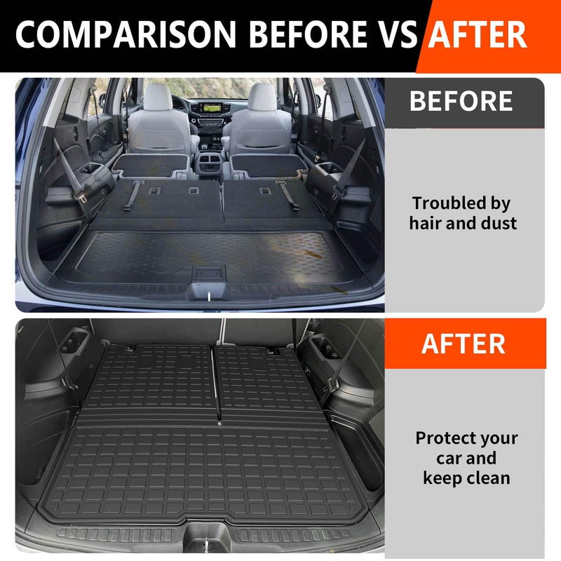 powoq Cargo Mat Compatible with 2016-2025 Honda Pilot (No Elite) Trunk Mat with Backrest Mat TPE Cargo Liner Trunk Liner Replacement for 2016-2025 Honda Pilot Accessories (Trunk Mat with Backrest Mat) - Image 3