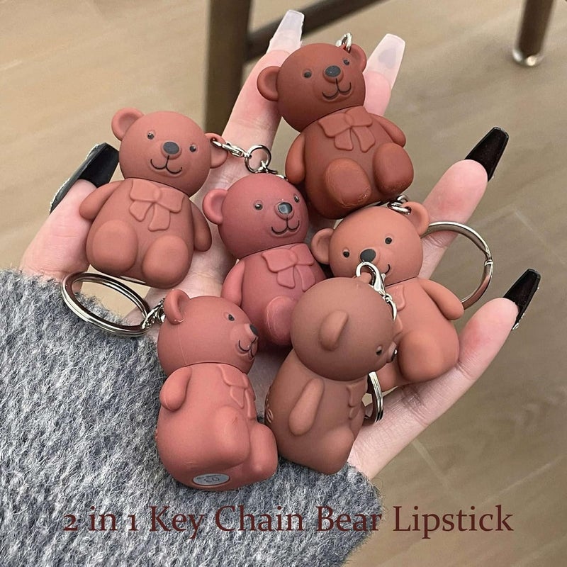 2 in 1 Key Chain Bear Lipstick Mist Matte Velvet Lipstick Waterproof Long Lasting Lip Gloss Cute Bear Makeup Plumping Lip Gloss, Moisturizing Lip Oil Gloss(2 Pack) - Image 5