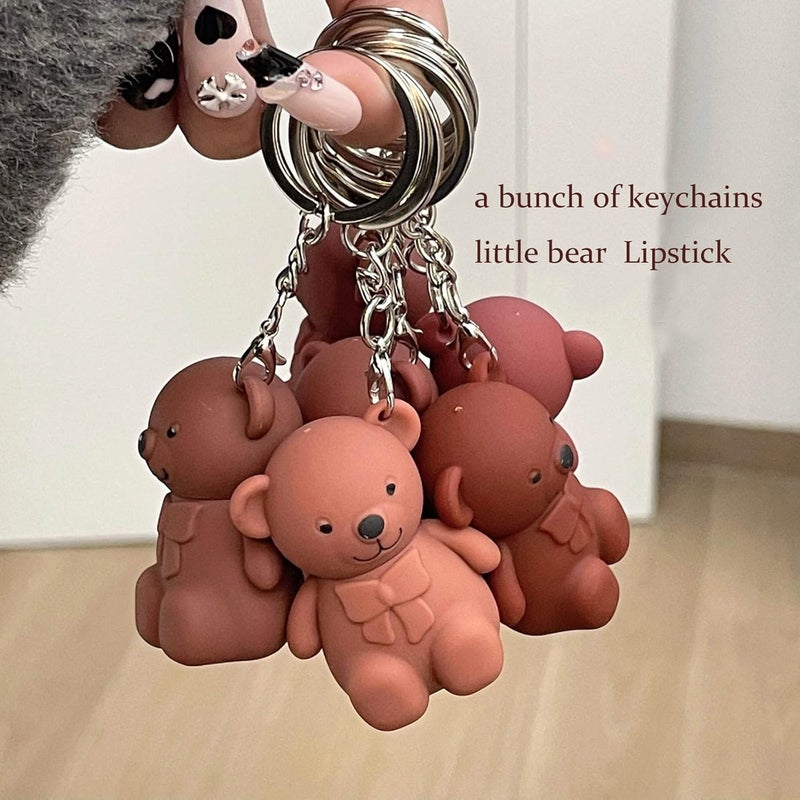 2 in 1 Key Chain Bear Lipstick Mist Matte Velvet Lipstick Waterproof Long Lasting Lip Gloss Cute Bear Makeup Plumping Lip Gloss, Moisturizing Lip Oil Gloss(2 Pack) - Image 4
