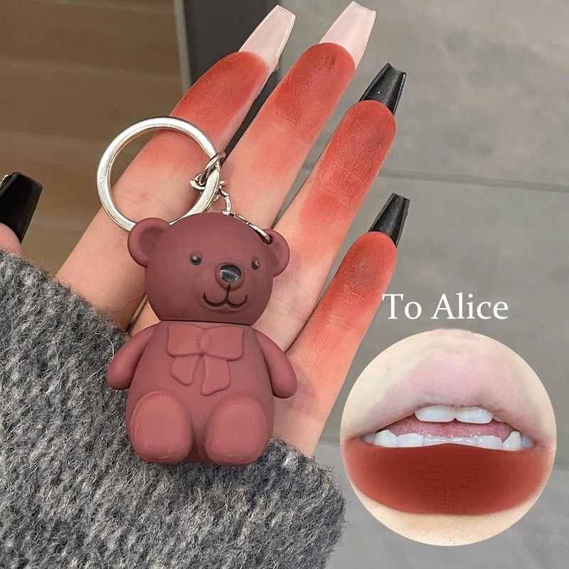 2 in 1 Key Chain Bear Lipstick Mist Matte Velvet Lipstick Waterproof Long Lasting Lip Gloss Cute Bear Makeup Plumping Lip Gloss, Moisturizing Lip Oil Gloss(2 Pack) - Image 3
