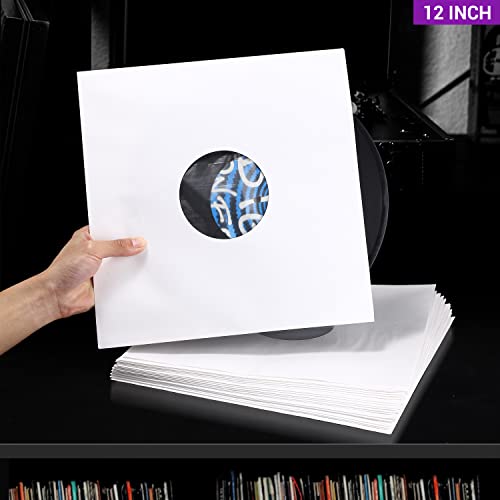 Facmogu 20PCS 12in White Paper & Poly Lined Record Inner Sleeves, 110gsm LP Record Parper Covers Phonograph Record Storage Sleeves, 33 RPM Record Sleeve, Record Sleeve Protectors for LP Vinyl Records - Image 3