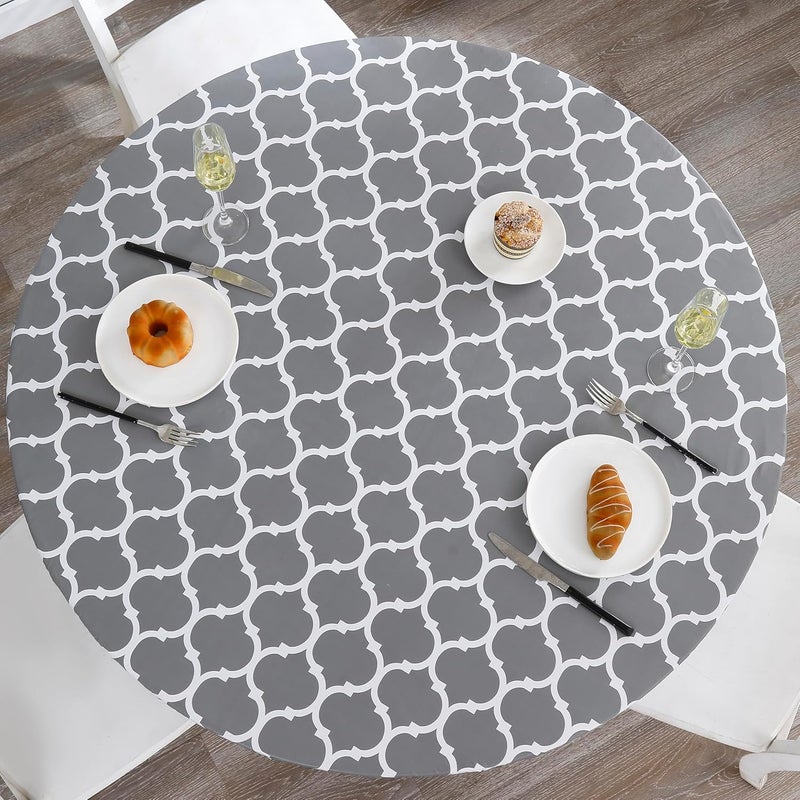 Walrus Round Vinyl Fitted Tablecloth with Flannel Backing Elastic Edge Design Table Cover Waterproof Oil-Proof PVC Table Cloth Stain-Resistant Best for 37"-44" Round - Image 1