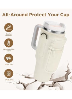 FLOWING Water Bottle Carrier Bag for Stanley 40oz Tumbler, Water Bottle Holder with Pouch and Adjustable Strap, Sleeve Accessories with Pocket for 40oz Cup  - Image 4