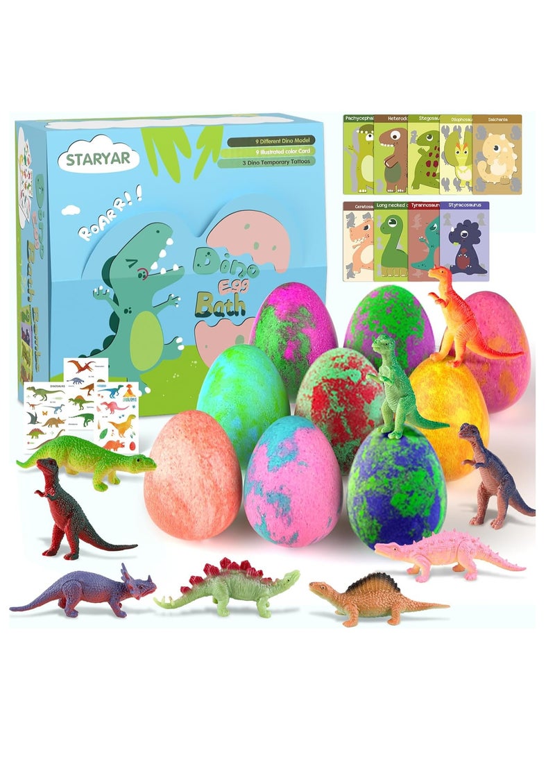 STARYAR Bath Bombs for Kids with Surprise Toys Inside - 9 Pack Organic Dinosaur Bath Bombs Gift Set, Bubble Bath Fizzes, Dinosaur Toys for Kids 3 4 5 6 7 8 9 Years,  Gifts, Stocking Stuffers for Kids  - Image 1