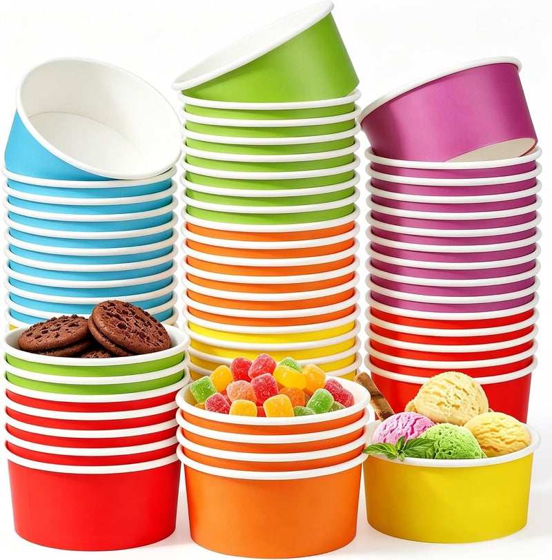 Aodaer 60 Pack 12 oz Disposable Paper Ice Cream Cups Colored Paper Ice Cream Bowls Snack Paper Bowls Dessert Bowls for Hot or Cold Food Party Supplies Treat Cups Serving Sundae, Frozen Yogurt, Soup - Image 1
