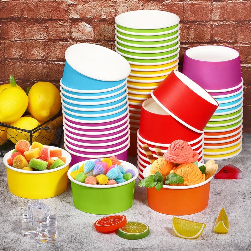 Aodaer 60 Pack 12 oz Disposable Paper Ice Cream Cups Colored Paper Ice Cream Bowls Snack Paper Bowls Dessert Bowls for Hot or Cold Food Party Supplies Treat Cups Serving Sundae, Frozen Yogurt, Soup - Image 5