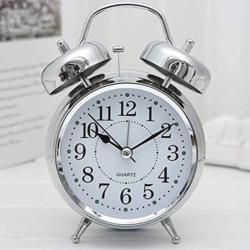 SHREE HANS CREATION Vintage Twin Bell Table Top Alarm Clock with Night LED Light Analog Display Extra Loudly Alarm Sound Silver Clock for Wake-Up Time Morning Walk Home Decor (Silver-White, 11cm) - Image 3